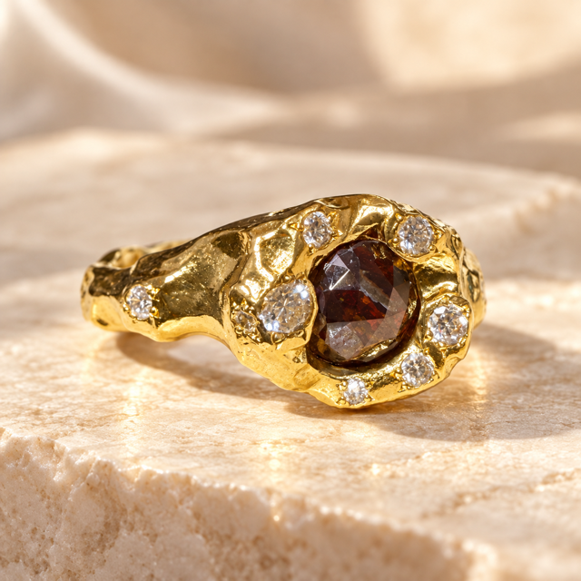 22K Rose-Cut Diamond Sculptural Ring — One of a Kind