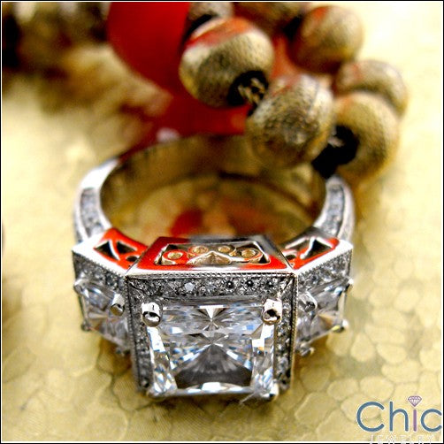 Engagement 2.5 Ct Princess Two Tone Pave Ct Channel Cubic Zirconia Cz Ring