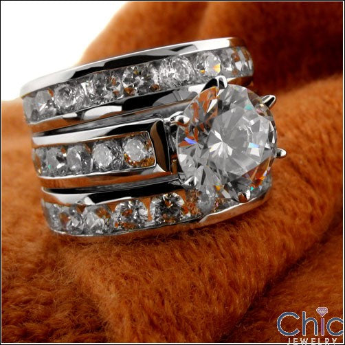 Matching Set 4.35 TCW Round Channel Double Cubic Zirconia Cz Ring