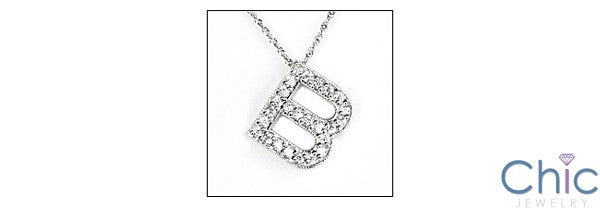 Cubic Zirconia Cz Letter B in white gold Initial Pendant