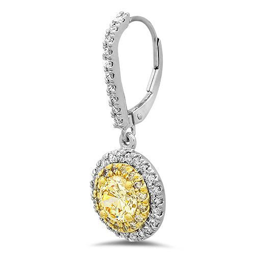 Vintage Two Tone Halo Canary Cubic Zirconia CZ Earrings