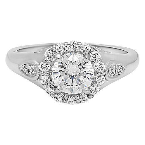 1 Carat Round High Quality Cubic Zirconia in Halo 14k White Gold