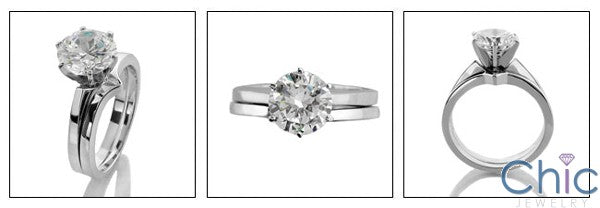 Matching Set 2 Ct Round Solitaire Plain Cubic Zirconia Cz Ring