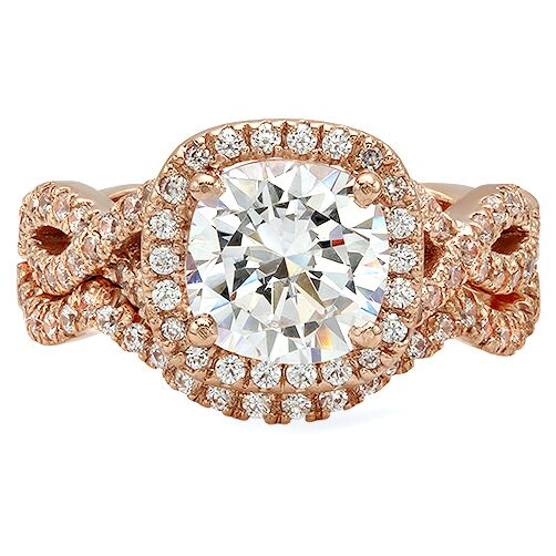 2.5 Carat Brilliant Cushion cut Cubic Zirconia Engagement Ring with Fitted band Rose Gold