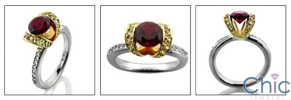 Anniversary Ruby Two Tone Channel Cubic Zirconia Cz Ring