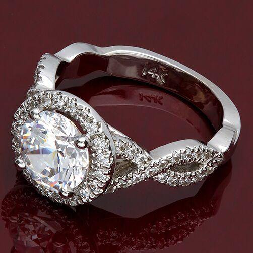 2 Carat Brilliant Cut Highest Quality Cubic Zirconia Bridal Ring 14K White Gold