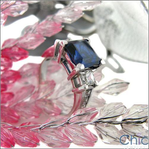 2 Carat Cubic Zirconia Blue Sapphire Princess Channel SIdes Cz 14k W Gold Ring