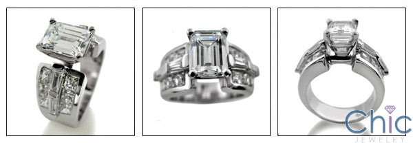 Engagement 1.5 Emerald channeled Princess Baguettes Cubic Zirconia Cz Ring