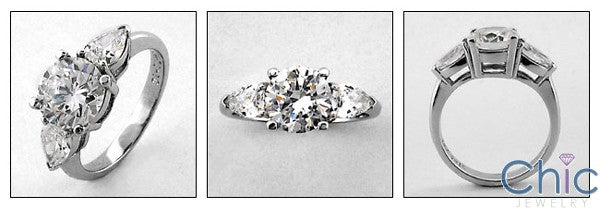 3 Stone 1.75 Round Center Pears Cubic Zirconia Cz Ring