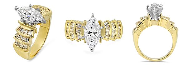 3 Carat Marquise Cubic Zirconia Channel Set Baguettes 14K Yellow Gold 9mm Wide
