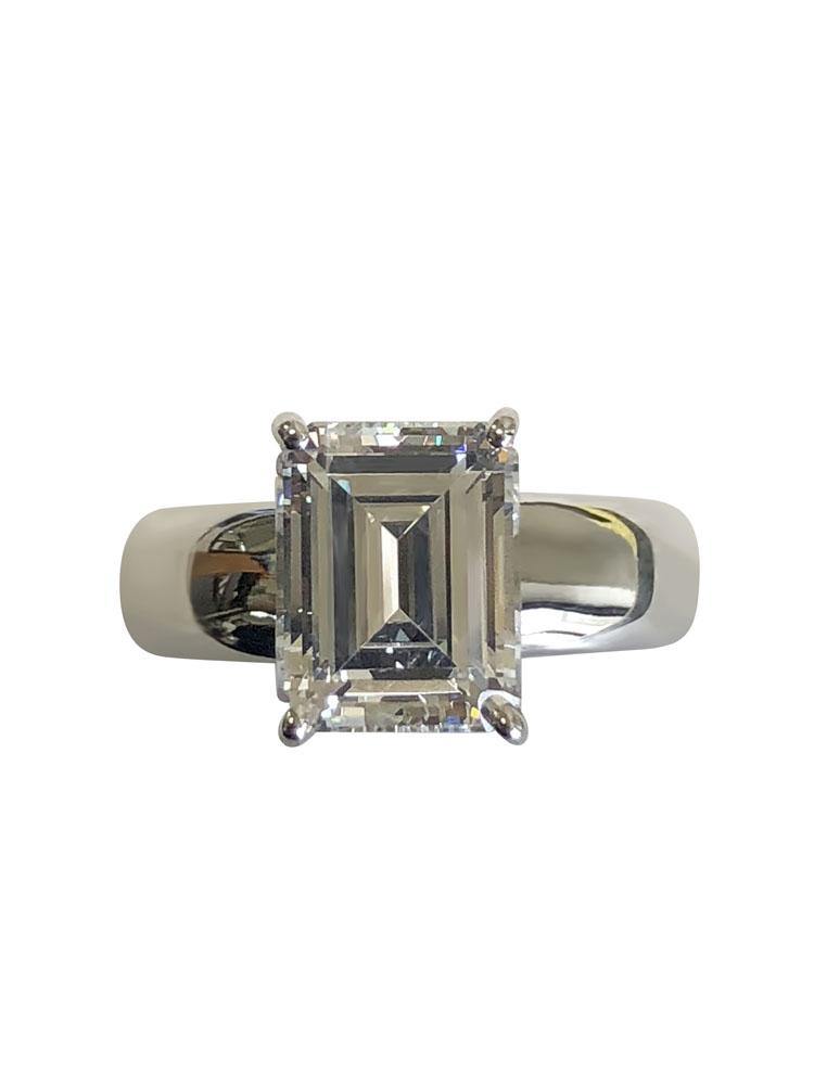 4 Carat Emerald Cut 10 MM by 8MM Cubic Zirconia Solitaire ring 14K white gold