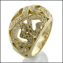 Heart Contoured Cubic Zirconia Pave Set Yellow Gold Ring