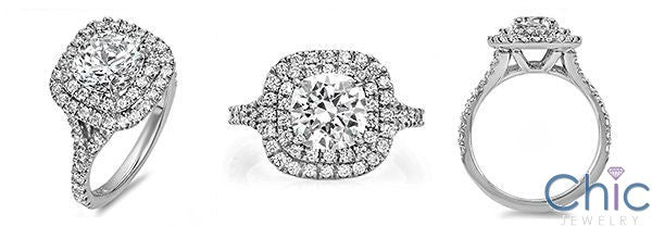 Tiffany Soleste Style 2 Carat Rounded Cushion Cubic Zirconia Ring  Halo Pave 14K W Gold