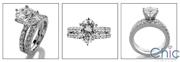 Matching Set 2 Ct Oval Round Share Prong Cubic Zirconia Cz Ring