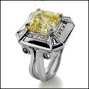 3.5 Canary Asscher Cubic Zirconia 14K White Gold Anniversary CZ Ring