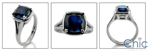 Solitaire 2 Ct Sapphire Cushion Cubic Zirconia Cz Ring