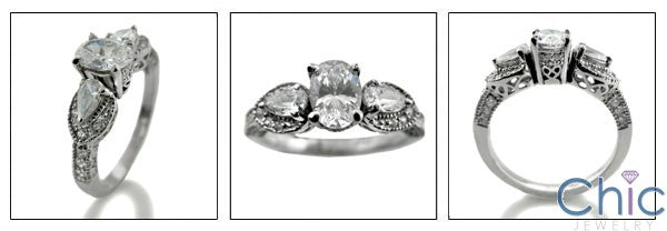 Estate 1 Ct Oval Pear Ct Pave Cubic Zirconia Cz Ring