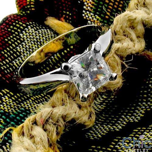 Cubic Zirconia 1 Carat Princess Stone Tiffany Solitaire Platinum Engagement Ring