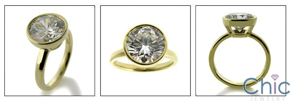 Solitaire 3.5 Ct Round Bezel Tiffany Engagement Cubic Zirconia 14K Yellow Gold Ring
