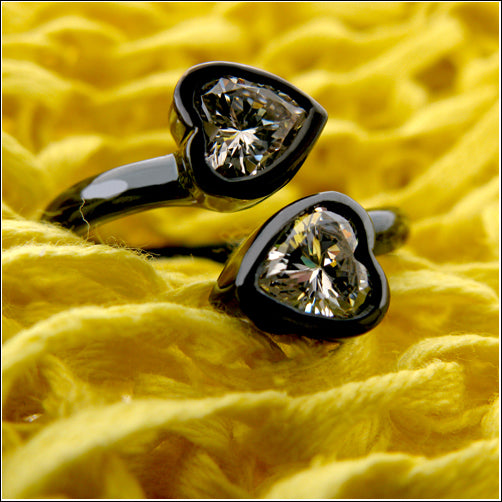 Anniversary Two Heart Shape Cubic Zirconia Stones in Bezel 14K Tone Tone Gold Ring