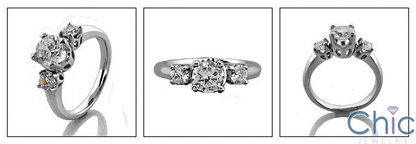 3 Stone 1.15 TCW Round in Prongs Cubic Zirconia Cz Ring