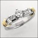 .75 Round Center Finest Quality Cubic Zirconia Two Tone Bars 14K Gold Engagement Ring