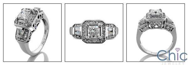 .60 Princess Center Cubic Zirconia Baguettes in Channel 14K White Gold Ring