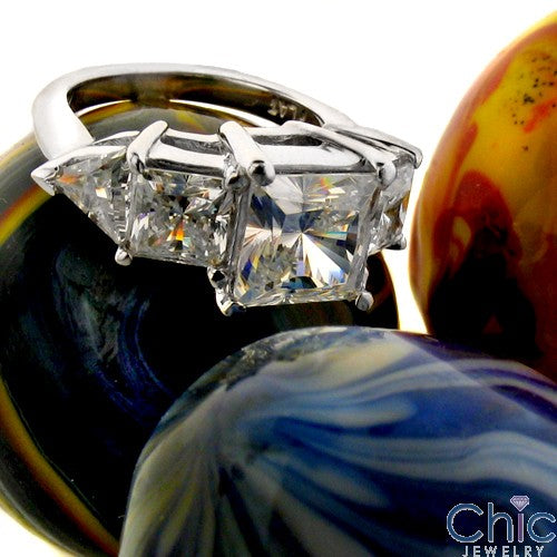 Princess Trillion Cubic Zirconia Anniversary Cz 14k White Gold Ring