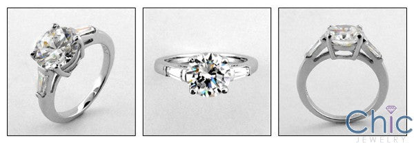 3 Stone 2.25 Round Center Tapered Baguettes Cubic Zirconia Cz Ring