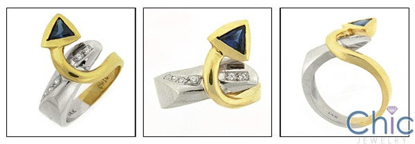 Fine Jewelry 0.75 Sapphire Triangle Two tone Cubic Zirconia Cz Ring