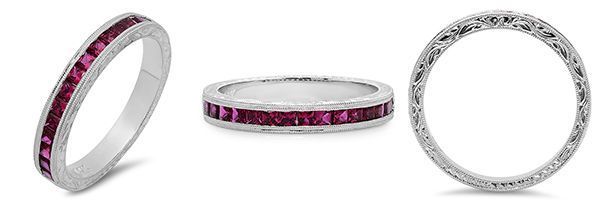 Wedding HCt Engraved Ruby in Channel Cubic Zirconia CZ Band