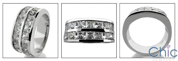 Mens Channel Band  2.5 TCW Princess Two Rows Cubic Zirconia 14k White Gold Wedding Ring