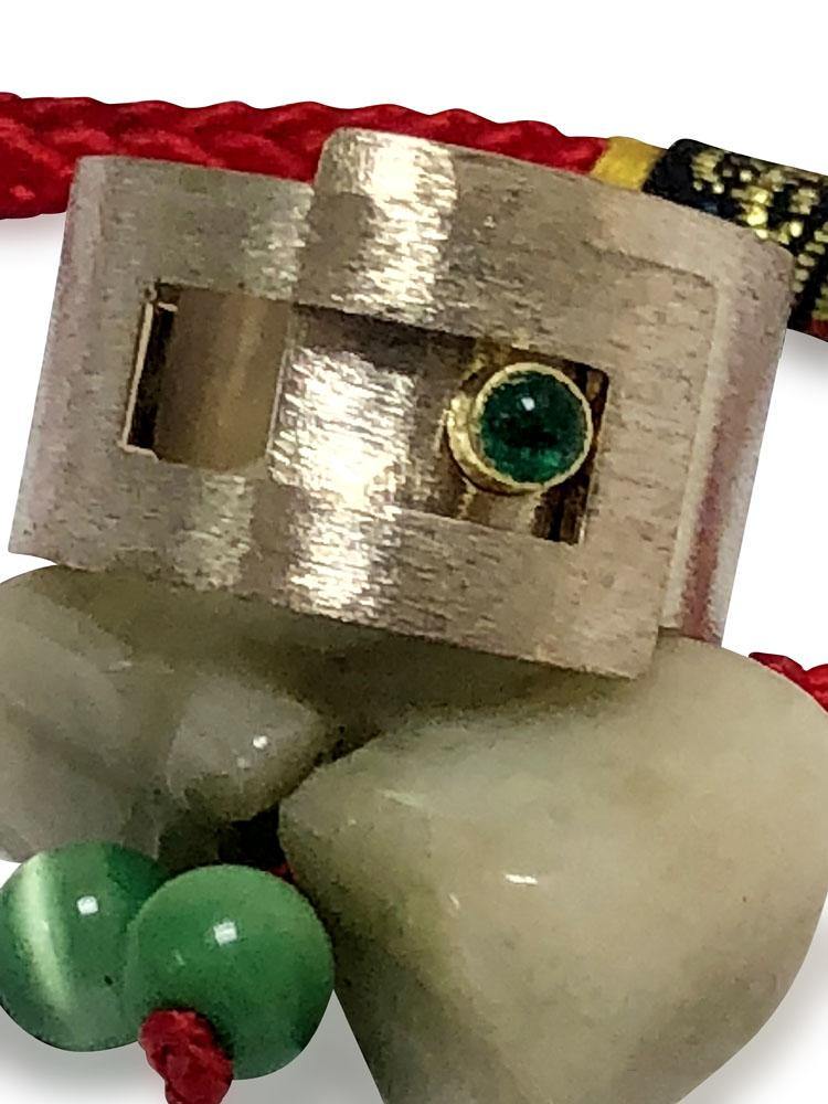 May Birthstone ring /band with Natural Emerald Cabochon Two tone gold