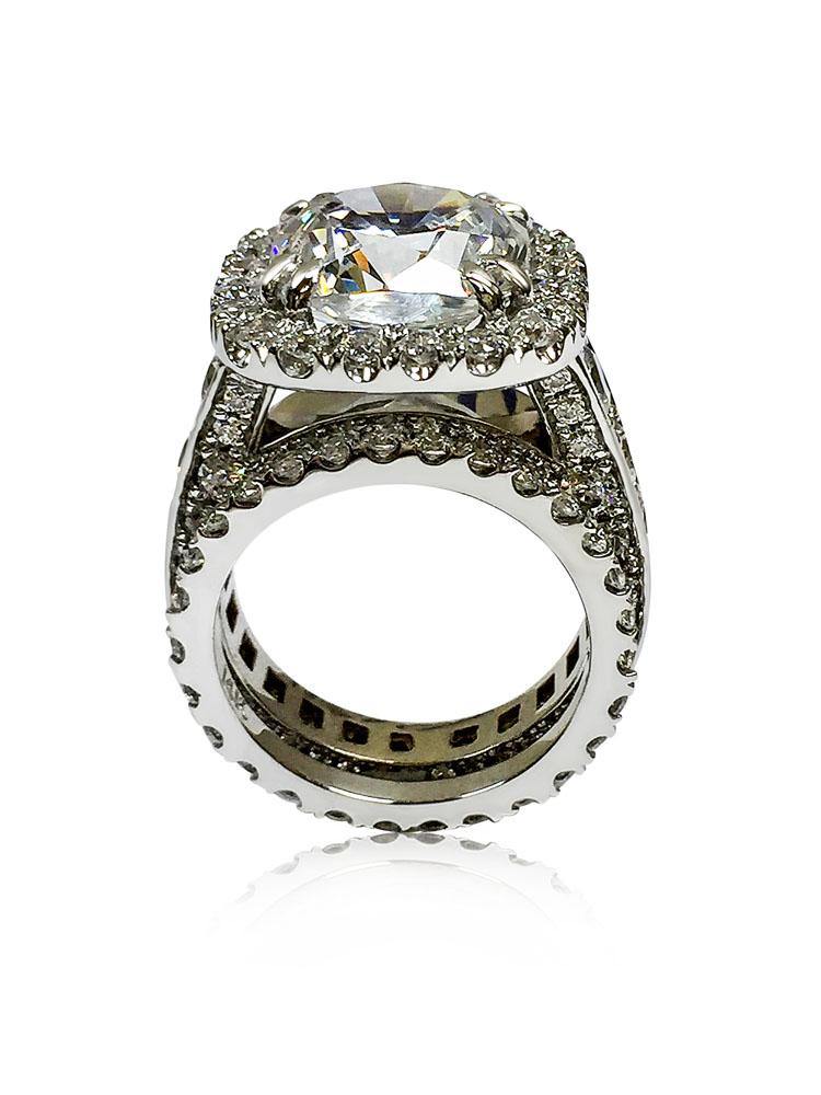 6 Carat Rounded Cushion Halo Style Engagement Ring with Eternity Band 14K White Gold