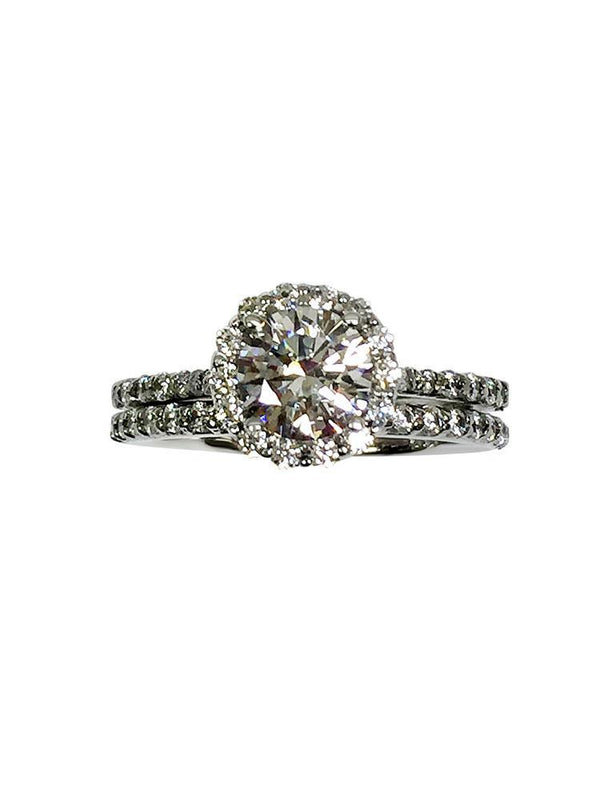 Platinum 1 Carat Cubic Zirconia Halo Style Engagement Ring with Band
