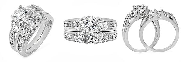 High Quality Cubic Zirconia 1.25 Round Center Engagement Ring with Band 14K White Gold