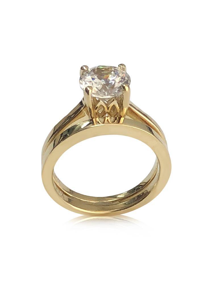 2 carat Engagement ring with band 2 mm shank 14K Yellow Gold