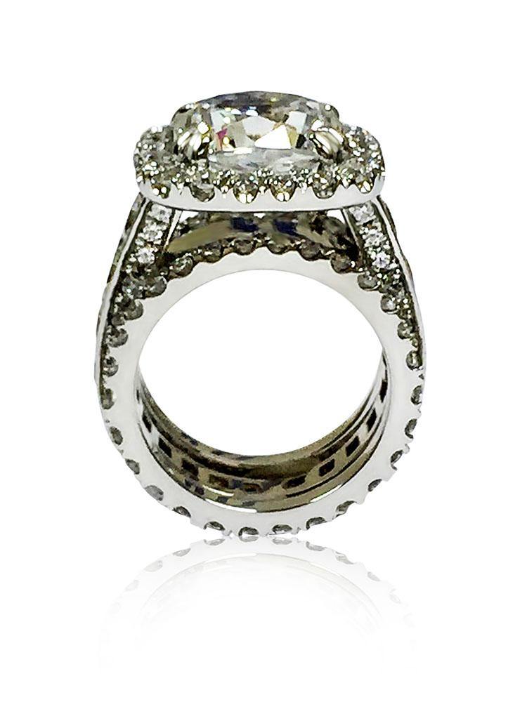 6 Carat Cubic Zirconia Rounded Cushion Halo Style Engagement Ring Double Eternity Bands 14K White Gold