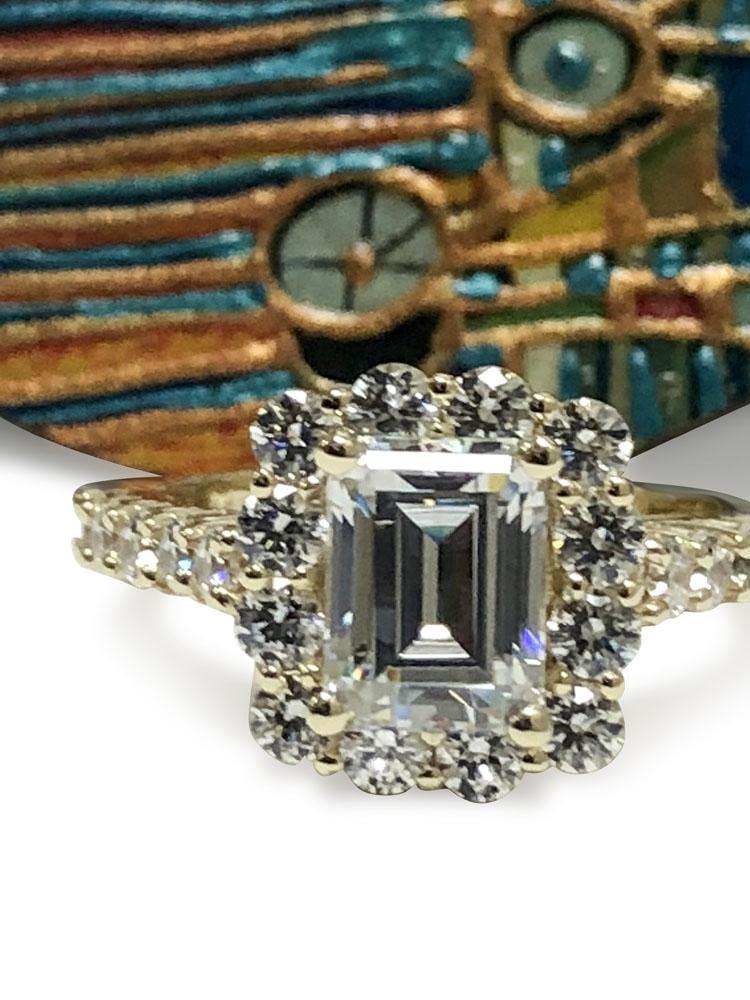 Highest Quality Cubic Zirconia 1.5 carat Emerald Cut 14 K Engagement ring