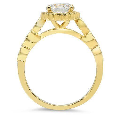 1.25 Highest Quality Cubic Zirconia Halo 14k Yellow Gold Engagement Ring