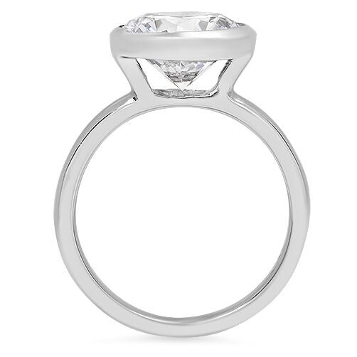 Solitaire 3.5 Ct Round Cubic Zirconia Bezel Tiffany Engagement Ring In 14K White Gold