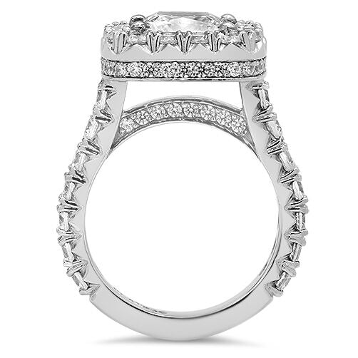 Highest Quality Princess Cut 3 Carat Engagement Ring Halo French Pave 14K White Gold