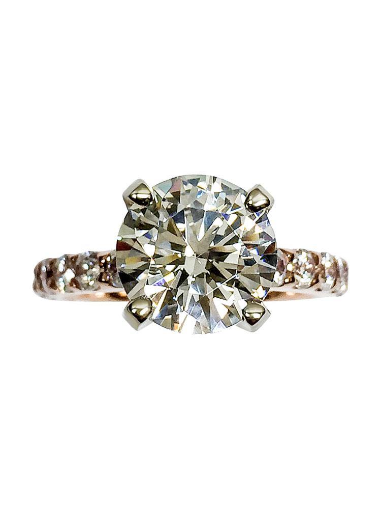 4 Carat Round Cubic Zirconia Blac Chayna Two Tone Rose Gold & White Gold Prong Engagement Ring