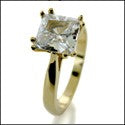 Solitaire Princess Cut Cubic Zirconia  2 Carat Double Prong 14K Gold Ring