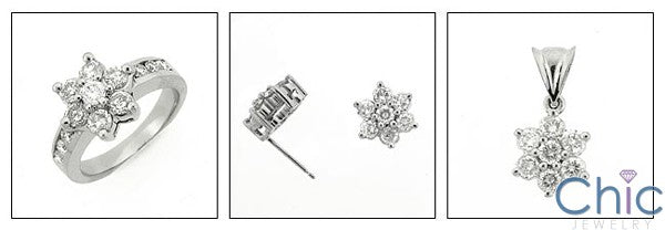 Anniversary Flower Set Ring Earring Ct Pendant Cubic Zirconia Cz Ring