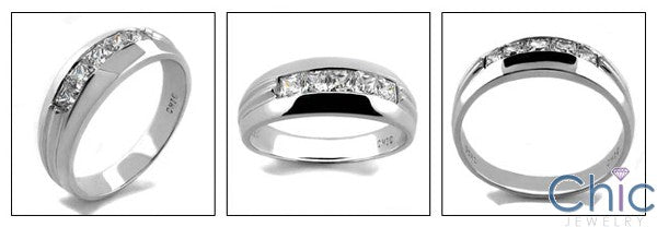Mens 1 Ct Princess in Channel Cubic Zirconia CZ Wedding Band