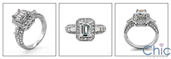 Estate Emerald 1 Ct Pave Ct Baguettes in channel Antique style Cubic Zirconia Cz Ring