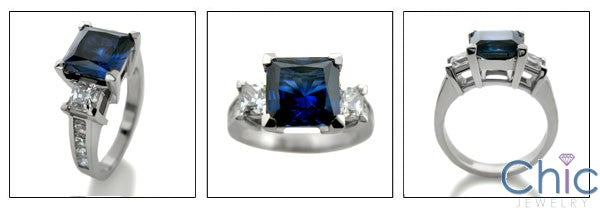 2 Carat Cubic Zirconia Blue Sapphire Princess Channel SIdes Cz 14k W Gold Ring