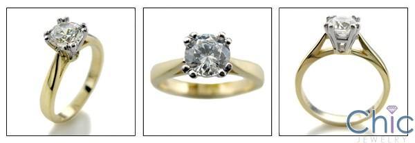 .75 Round Brilliant Cubic Zirconia Center Two Tone 14K Gold Solitaire Ring