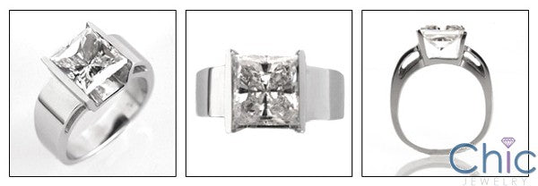 Cubic Zirconia Solitaire 3 Carat Princess Channel 14K White Gold Ring